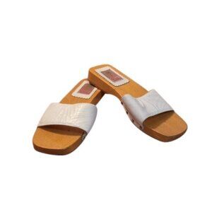 Lilly Pulitzer Size 10 Womens White Leather Wood Slide Sandals Made In Italy